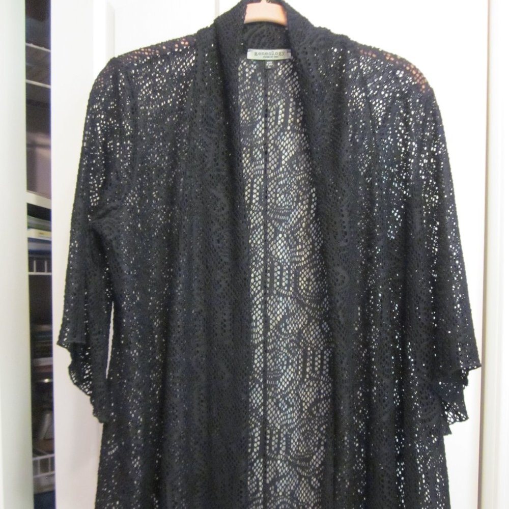 Geneology Black Lace Kimono Cardigan Sz L